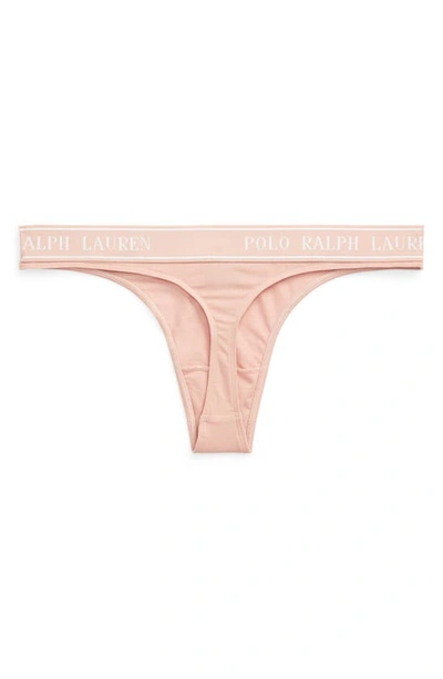 Shop Polo Ralph Lauren Mid Rise Cotton Blend Thong In Clay