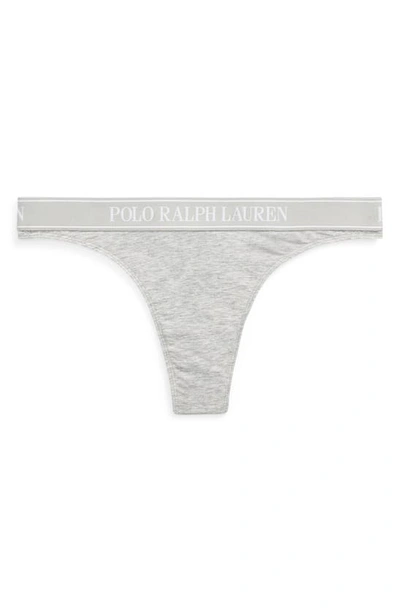 Shop Polo Ralph Lauren Mid Rise Cotton Blend Thong In Heather Grey