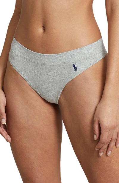 Shop Polo Ralph Lauren Stretch Cotton Thong In Heather Grey