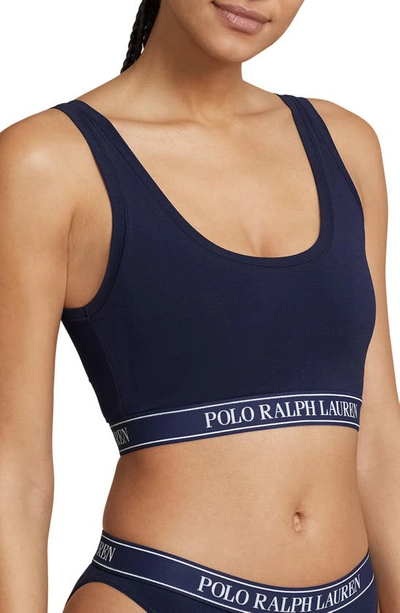 Shop Polo Ralph Lauren Ribbed Built-up Bralette In Navy