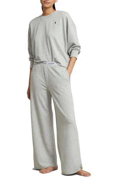 Shop Polo Ralph Lauren Sweatshirt & Wide Leg Pajamas In Heather Grey