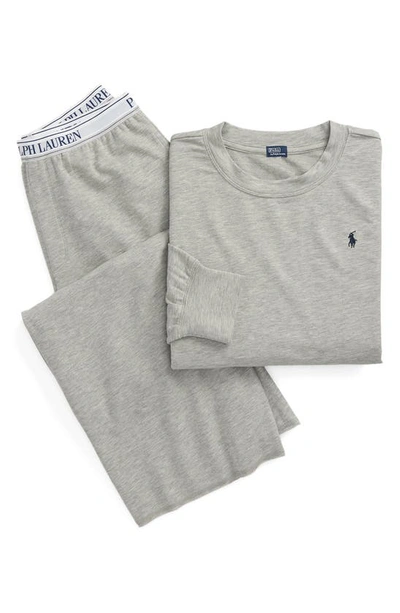 Shop Polo Ralph Lauren Sweatshirt & Wide Leg Pajamas In Heather Grey
