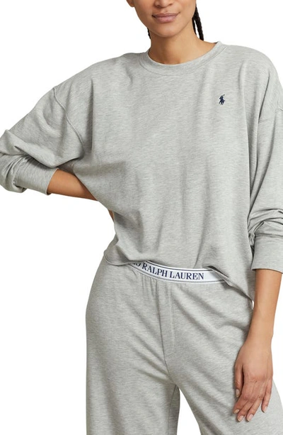 Shop Polo Ralph Lauren Sweatshirt & Wide Leg Pajamas In Heather Grey