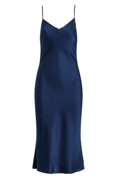 Shop Polo Ralph Lauren Stretch Silk Midi Slip Nightgown In Navy