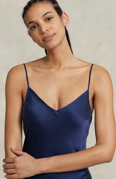Shop Polo Ralph Lauren Stretch Silk Midi Slip Nightgown In Navy