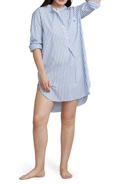 Shop Polo Ralph Lauren Cotton Poplin Tunic Sleepshirt In Purple Stripes