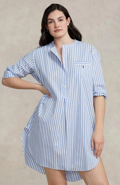 Shop Polo Ralph Lauren Cotton Poplin Tunic Sleepshirt In Purple Stripes