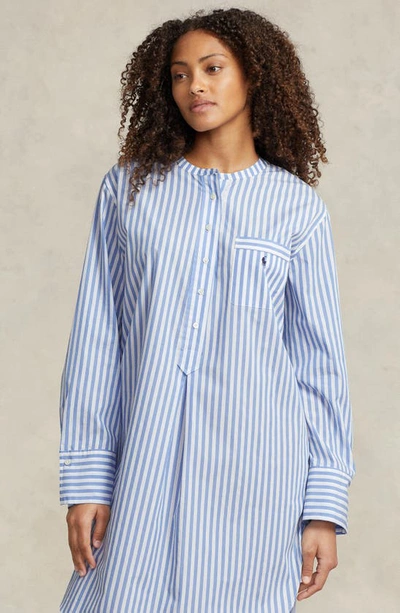 Shop Polo Ralph Lauren Cotton Poplin Tunic Sleepshirt In Purple Stripes