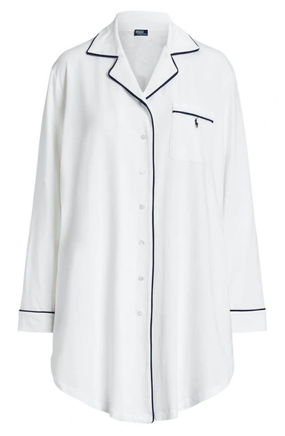 Shop Polo Ralph Lauren Cotton Blend Sleepshirt In White Cloud