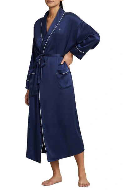 Shop Polo Ralph Lauren Stretch Silk Robe In Navy