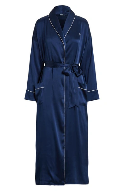 Shop Polo Ralph Lauren Stretch Silk Robe In Navy