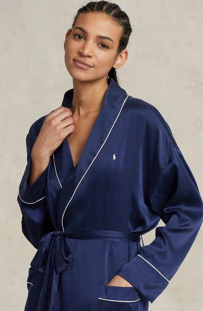 Shop Polo Ralph Lauren Stretch Silk Robe In Navy