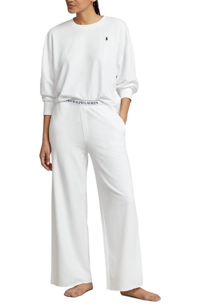 Shop Polo Ralph Lauren Sweatshirt & Wide Leg Pajamas In White Cloud