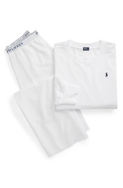 Shop Polo Ralph Lauren Sweatshirt & Wide Leg Pajamas In White Cloud