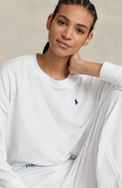 Shop Polo Ralph Lauren Sweatshirt & Wide Leg Pajamas In White Cloud