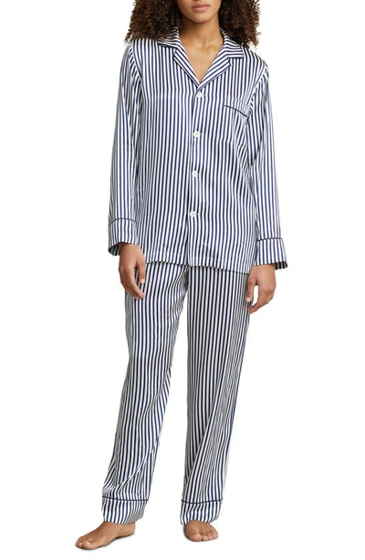 Shop Polo Ralph Lauren Stripe Stretch Silk Pajamas In Blue Stripes