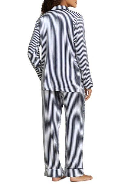Shop Polo Ralph Lauren Stripe Stretch Silk Pajamas In Blue Stripes