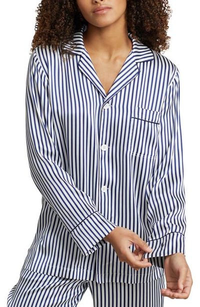 Shop Polo Ralph Lauren Stripe Stretch Silk Pajamas In Blue Stripes