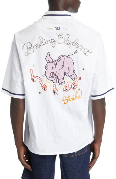 Shop Kenzo Embroidered Bowling Elephant Camp Shirt In Off White