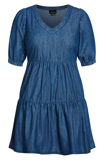 Shop City Chic Coastal Tiered Nonstretch Denim Dress In Dark Denim