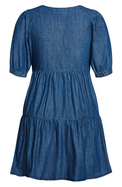 Shop City Chic Coastal Tiered Nonstretch Denim Dress In Dark Denim