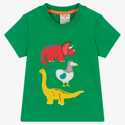 Shop Frugi Boys Green Organic Cotton Dinosaur T-shirt
