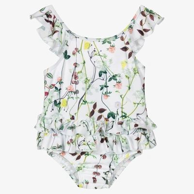 Shop Molo Baby Girls Floral Swimsuit (upf50+) In White
