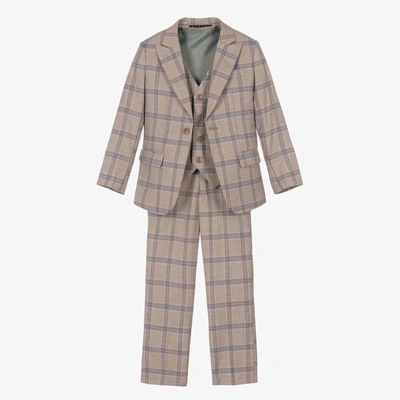 Shop Romano Boys Beige & Blue Check Suit