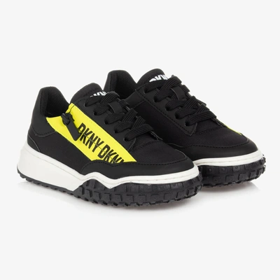 Shop Dkny Boys Black & Neon Yellow Logo Trainers