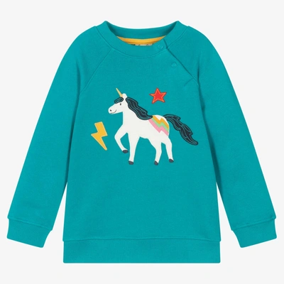 Shop Frugi Girls Blue Organic Cotton Unicorn Sweatshirt