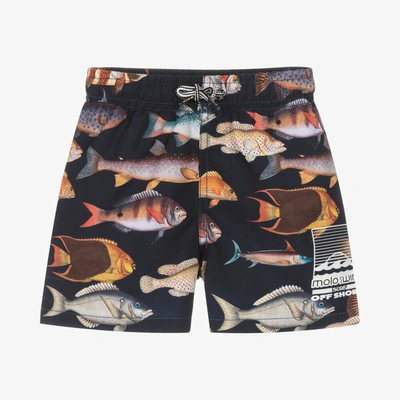 Shop Molo Boys Art Of Fish Swim Shorts (upf 50+) In Blue