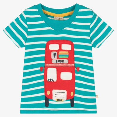 Shop Frugi Boys Striped Cotton Bus T-shirt In Blue