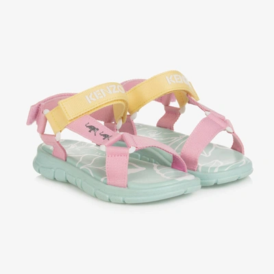 Shop Kenzo Kids Teen Girls Pink & Green Velcro Sandals