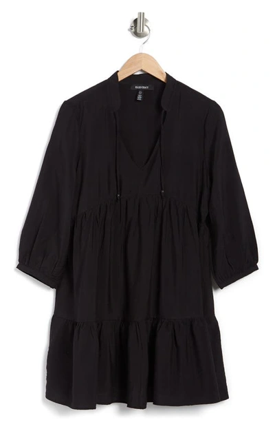 Shop Ellen Tracy Split Neck Tiered Dress In Black