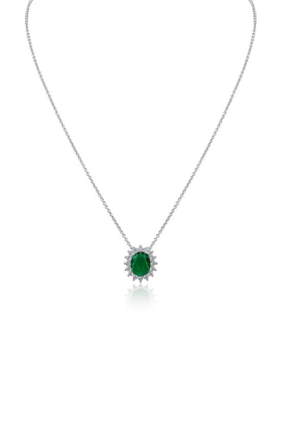 Shop Cz By Kenneth Jay Lane Oval Cz Pendant Necklace In Emerald/ Silver