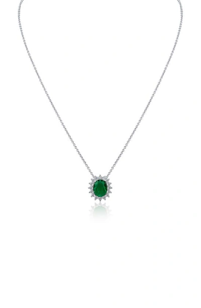 Cz By Kenneth Jay Lane Oval Cz Pendant Necklace In Emerald/ Silver