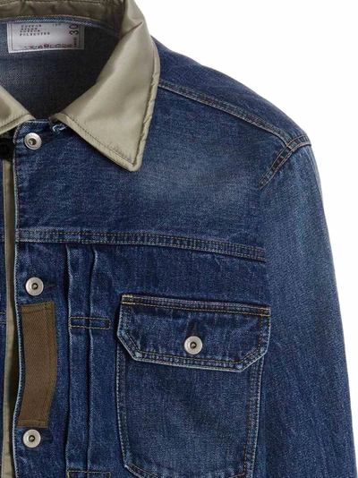 Shop Sacai Nylon Insert Denim Jacket In Blue