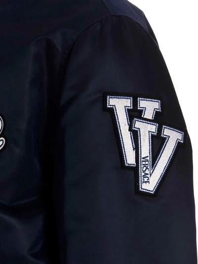 Shop Versace 'varsity' Bomber Jacket In Blue