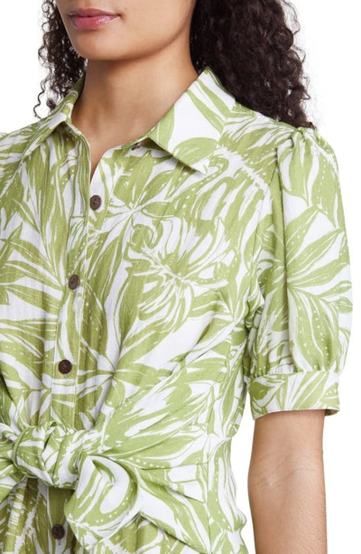 Shop Rachel Parcell Puff Sleeve Tie Waist Shirtdress In Palm Print