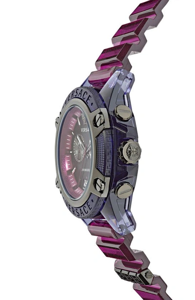 Shop Versace Icon Active Chronograph Silicone Strap Watch, 44mm In Transparent Purple