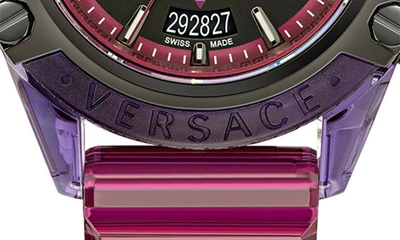 Shop Versace Icon Active Chronograph Silicone Strap Watch, 44mm In Transparent Purple