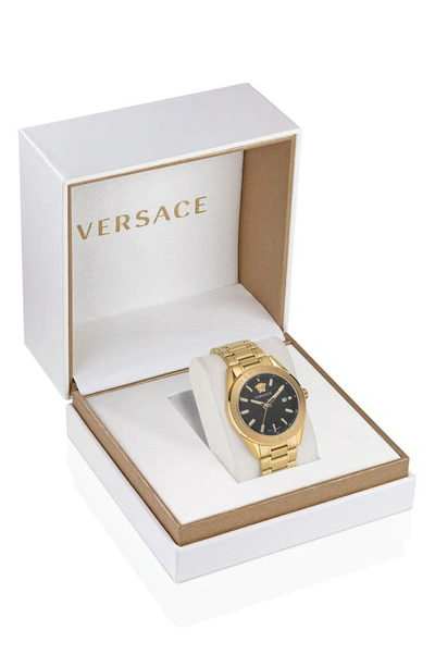 Versace Men's Swiss V-code Gold Ion Plated Bracelet Watch 42mm In Ip Yellow Gold