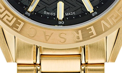 Versace Men's Swiss V-code Gold Ion Plated Bracelet Watch 42mm In Ip Yellow Gold