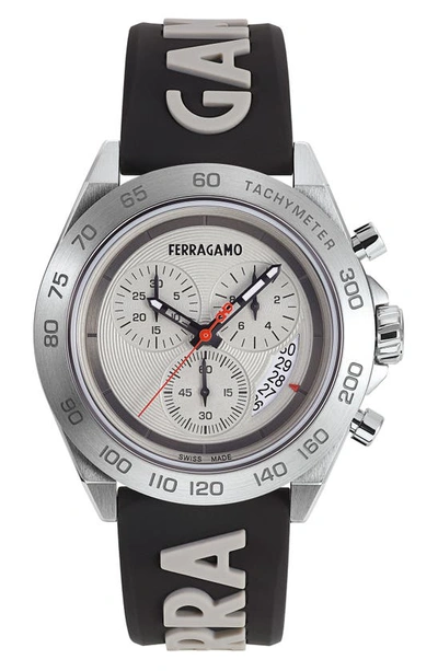 Shop Ferragamo Chronograph Silicone Strap Watch, 43mm In Silver