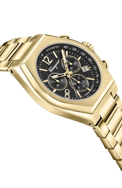 Shop Ferragamo Tonneau Chronograph Bracelet Watch, 42mm In Yellow Gold