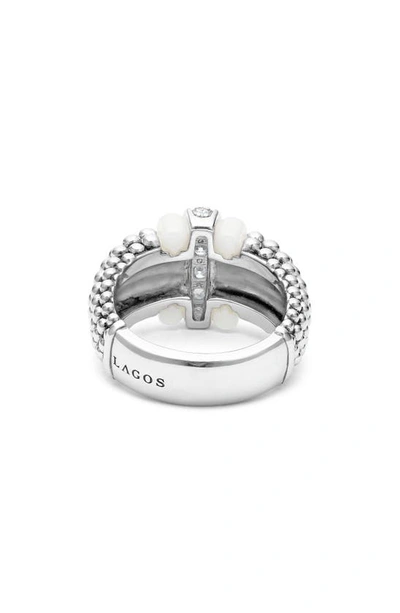 Lagos White Caviar White Ceramic Diamond Large 1-link Ring In White