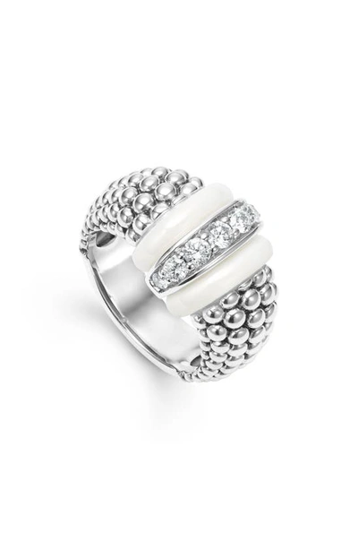 Lagos White Caviar White Ceramic Diamond Large 1-link Ring In White
