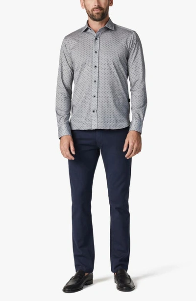 Shop 34 Heritage Leaf Pattern Jersey Button-up Shirt In Grey Melange