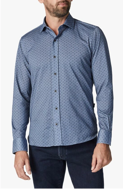 Shop 34 Heritage Leaf Pattern Jersey Button-up Shirt In Indigo Melange