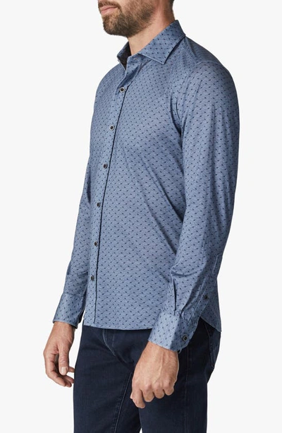 Shop 34 Heritage Leaf Pattern Jersey Button-up Shirt In Indigo Melange